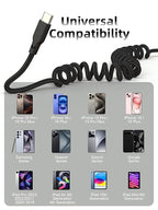 Car Carplay Cable 2Pack 3ft Coiled USB A to USB C Fast Charge Cord for iPhone 17/16/15/Plus/Pro Max/MacBook Pro, Auto Coiled Retractable iPhone Car Cord