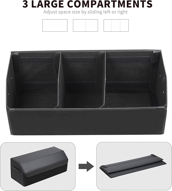 Leather Car Trunk Organizer,Durable Collapsible Adjustable Compartments Cargo Storage,Extra Large Capacity,AK-151