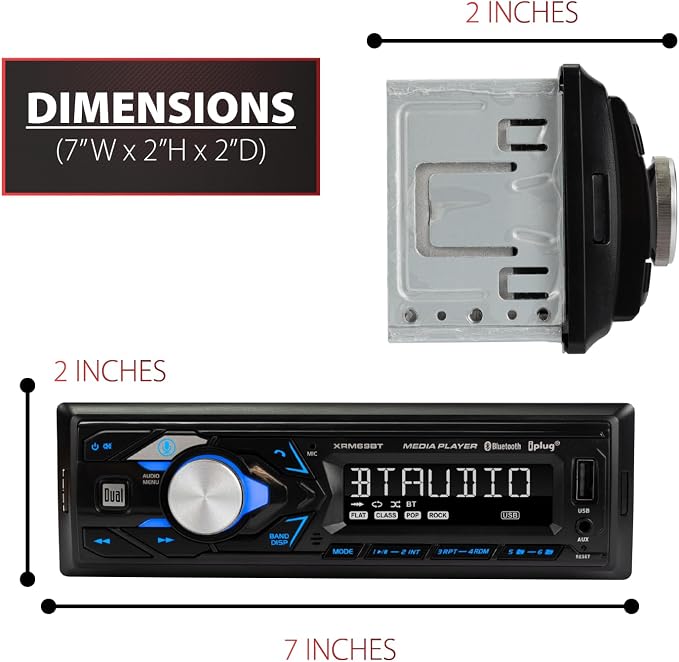 XRM69BT Single DIN Car Stereo Bluetooth & AM/FM Radio | Hands-free Bluetooth calling & music streaming, push to talk voice assistant, USB playback & charging