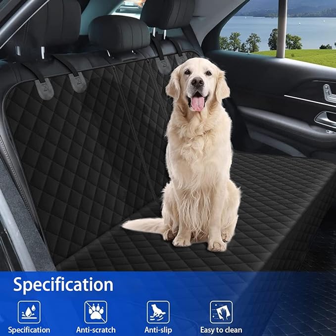 Dog Car Seat Cover for Back Seat, Waterproof Dog Bench Seat Pad Compatible for Armrest & Seat Belt, Universal Nonslip Durable Soft Pet Protector for Cars Trucks & SUV (Orange Edge)
