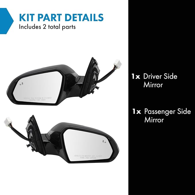 Power Heated Memory Side Mirror Set Left & Right with Turn Signal Blind Spot Paint to Match Gloss Black Base Compatible with 2015-2017 Hyundai Sonata HY1320229 HY1321229