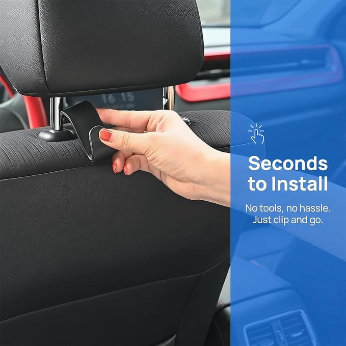 Car Seat Headrest Hook, 4PCS Vehicle Seat Back Hanger Storage Organizer for Purse Bag Coat, Auto Interior Hanging Holder Organization Accessories, Universal for SUV Sedan Truck (Glossy Black)