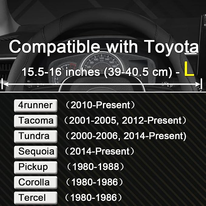 Customized Auto Car Steering Wheel Cover for Toyota Tacoma,4Runner,Tundra,Sequoia,15.5-16 inch (Black-Large Size)