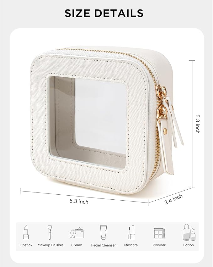 Clear Makeup Bags for Beach,Small Clear Makeup Bag for Purse,Mini Makeup Pouch Purse Organizer Fit Carry-on Travel Essentials,Cute Car Cosmetic Bags for Car Accessories for Women (Mini-White)