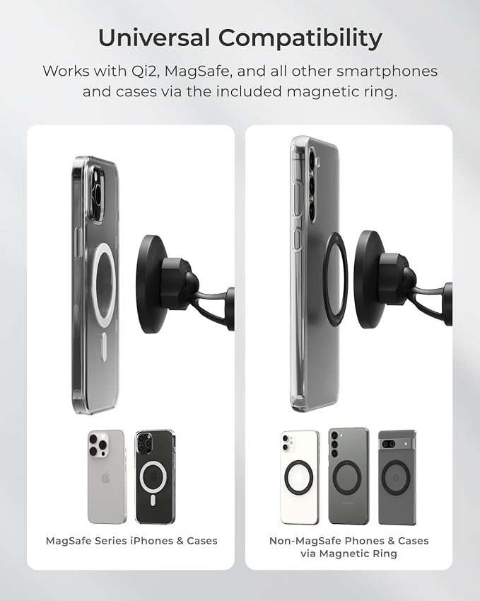 iTap 3 Magnetic Flush Mount Car Mount Phone Holder with Magnetic Ring Adapter. Compatible with iPhone, Samsung Galaxy, Google Pixel, Huawei, LG, and All Qi Compatible Smartphones
