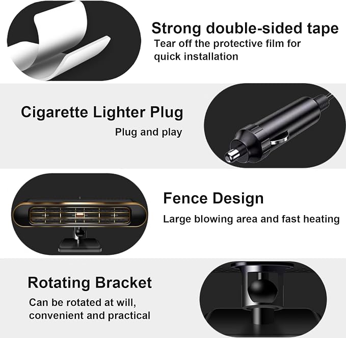 Car Heater,12V Portable Heating & Cooling Fast Heating Defrost Defogger for Car Windshield, Plugs into Cigarette Lighter,Car Defroster Windshield WIth Rotation Stand Holder