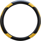 Car Steering Wheel Cover, 15 inch Carbon Fiber Microfiber Anti-Slip Breathable PU Leather Elastic Steering Wheel Protector, Car Interior Accessories for Most Cars (Yellow)