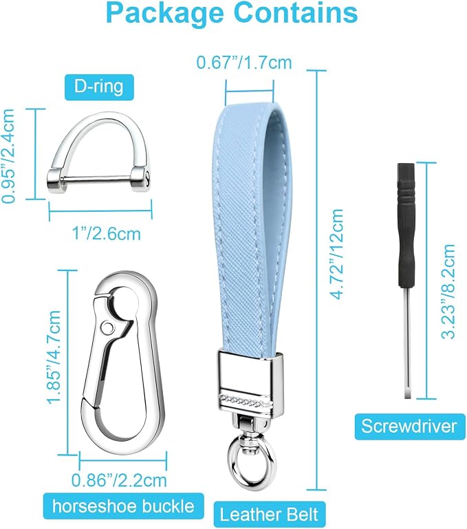 Genuine Leather Car Keychain,Universal Heavy Duty Metal Key Chain Accessories,Car Fob Key Keychain Holder with 360 Degree Rotatable Snap Swivel and Anti-Lost D-Ring for Men Women(Light Blue)