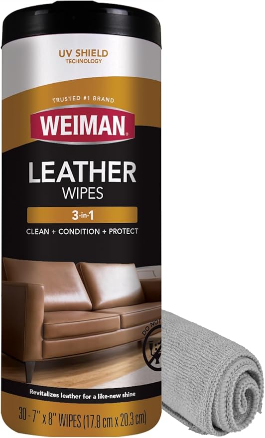 Leather Cleaner Kit Leather Wipes (30 Count) and Microfiber Cloth - Clean and Condition Car Seats and Interior, Shoes, Couches and Other Leather Surfaces