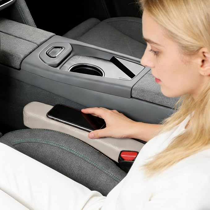 2PCS Car Seat Gap Filler, Soft Foam Leather No Drop Automotive Gap Stopper Between Seat and Console, Vehicle Seam Guard Gap Plug Crevice Catcher Blocker, Universal Fit (Beige)