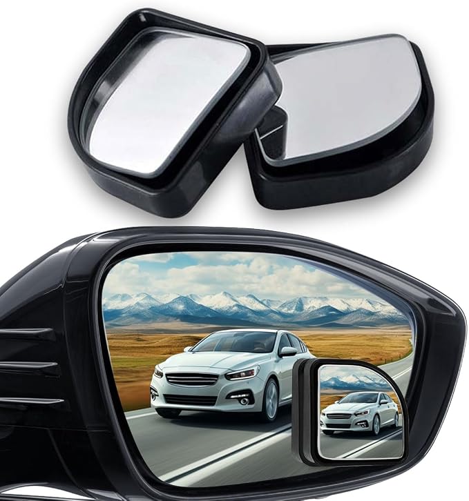 2PCS Fan Shaped Blind Spot Mirrors for Cars, 360 Degree Convex Wide Angle Rear View Mirror, Adhesive HD Glass Side Mirror, Universal Auxiliary Safety Parking Mirror for Cars SUVs Trucks (Black)