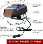 12Volt Protable Car Heater, Fast Heating, Windshield Defogger Defroster, 150W Portable Car Heater That Plugs into Cigarette Lighter