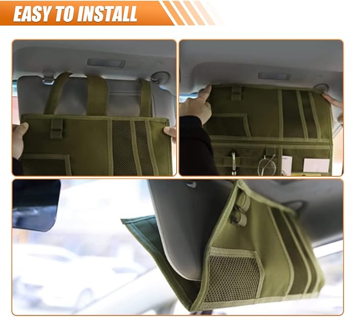 ZIMISI Tactical Molle Car Visor Organizer, 600D Oxford Cloth Truck Visor Molle Panel Sunshade Storage Pouch Holder with Multi-Pocket, Tactical Gear Car Sun Visor Organizer for Most Cars (Khaki)