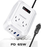 200W Car Power Inverter DC 12V to 110V AC Inverter with PD 65W/30W USB C & 2 QC 18W USB Ports & 2 AC Outlets,Car Pluɡ Adapter Outlet for Laptop/Phone/Road Trip