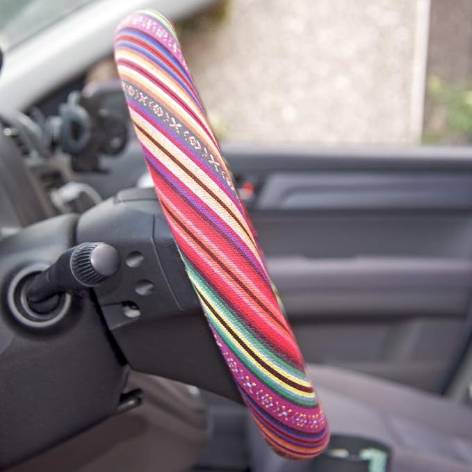Colorful Woven Boho Bohemian Hippie Style Steering Wheel Cover for Women - Fits Most Standard Wheel Sizes 14.5-15 inch Colorful Patterns