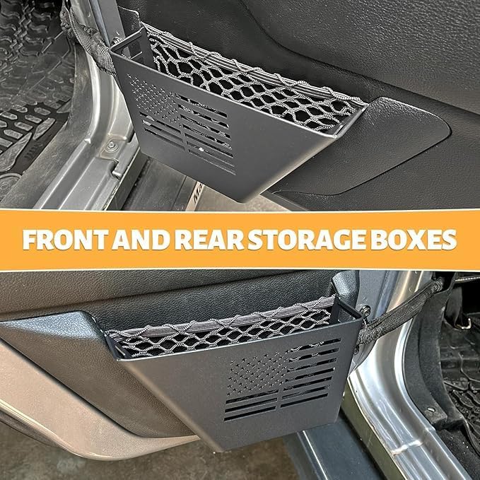 MAIKER 4PCS Metal Front Rear Door Storage Box Compatible with 2007-2018 Jeep Wrangler JK 4 Door, Replaces OEM Door Nets, Expands Interior Storage Space