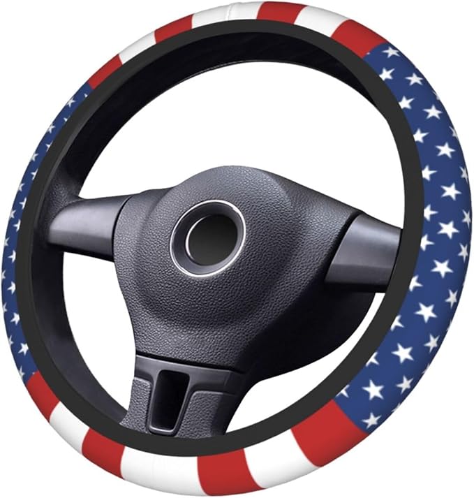 American Flag USA Steering Wheel Cover Car Accessories Cute for Women Girls Girly Universal 15 Inch Neoprene Auto Interior Decor Anti Slip Car Truck Protector