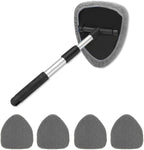 Windshield Cleaner Tool - Portable Car Interior Window Cleaning Kit with Extendable Handle, 4 Microfiber Towel Pads, Auto Glass Wiper for Windshield, Universal for RV, SUV, Truck (Gray)