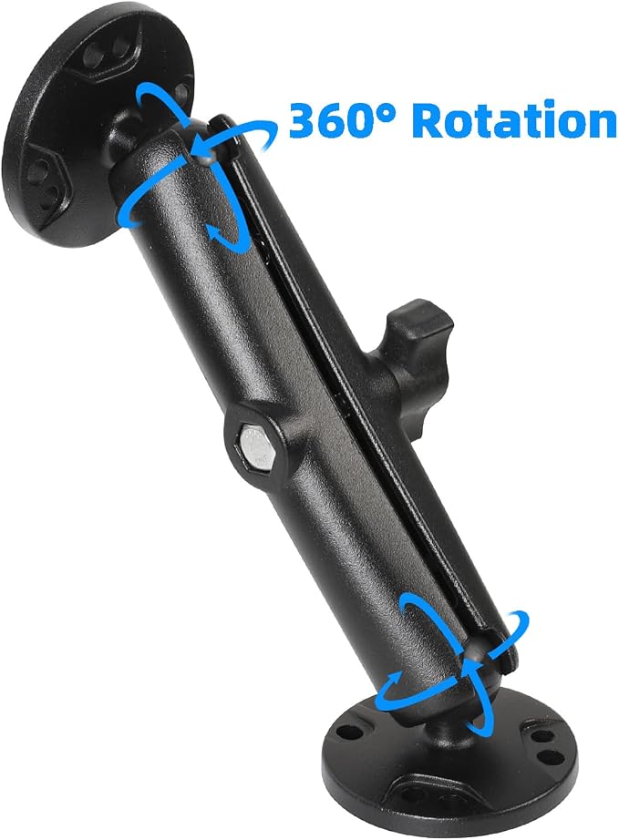 Fish Finder & 1" Ball Mount with Aluminum Long Arm, AMPS Round Plate for RAM Mounts/GPS/Boats/Vehicle, T-Bolt Attachment for Track Systems, Compatible with Humminbird, Raymarine