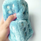 Fuzzy Plush Dice for Car Mirror, Pair of Retro 3” Light Blue Dice with White Dots for Car Interior Hanging Ornament Decoration (Blue)