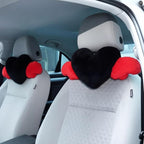 2 Pcs Plush Heart Shaped Pillow with Angel Wings Car Headrest Soft Comfortable Seat Pillow for Driving Travelling Room Office Car Decor, 19.7 x 8.3 Inch(Black, Red)