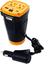 PWD150C 150W Power Inverter for Cup Holders 12v DC to 110v AC with 2 Outlets and 2 Ports
