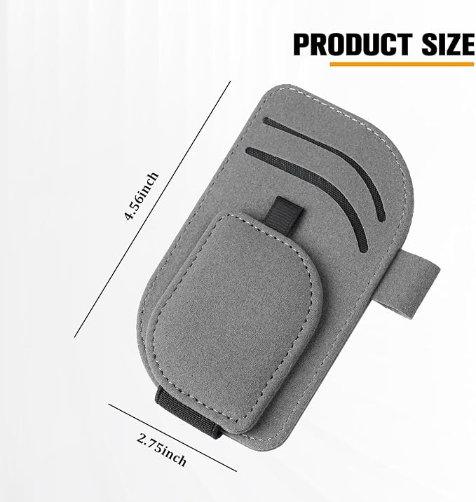 Car Sun Visor Organizer, Multi-Pocket Vehicle Sunglass Card Holder with Pen Slot, Automotive Interior Sunshade Glasses Storage Organizer, Universal Fit (Gray)
