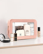 Clear Makeup Bags, TSA Approved Toiletry Bag with Zipper, Makeup Organizer for Carry-on Travel Essentials, Car Accessories Organizers Storage for Women Men (Clear-Pink)