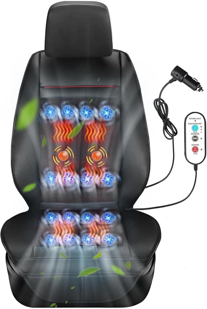 Cooling Car Seat Cushion with Massage, 3-in-1 Ventilated Car Seat Cover, 12V Cooling Seat Cover for Front Seat, Universal Car Seat Cooler for Car, SUV, Truck (Black-3)