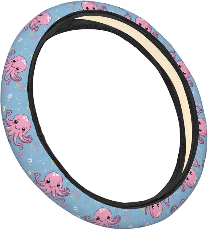 Cartoon Cute Octopus Steering Wheel Covers Anti-Slip Elasticity Car Accessories Steering Wheel Protector Universal 15 Inch for Cars SUV Vehicle Truck