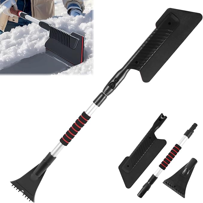 2-in-1 Snow Brush & Ice Scraper, 32"–40" Extendable Ice Scrapers for Car Windshield Window, EVA & ABS Detachable Snow Removal Tool with Foam Grip for Cars Trucks SUVs, Winter Car Accessories
