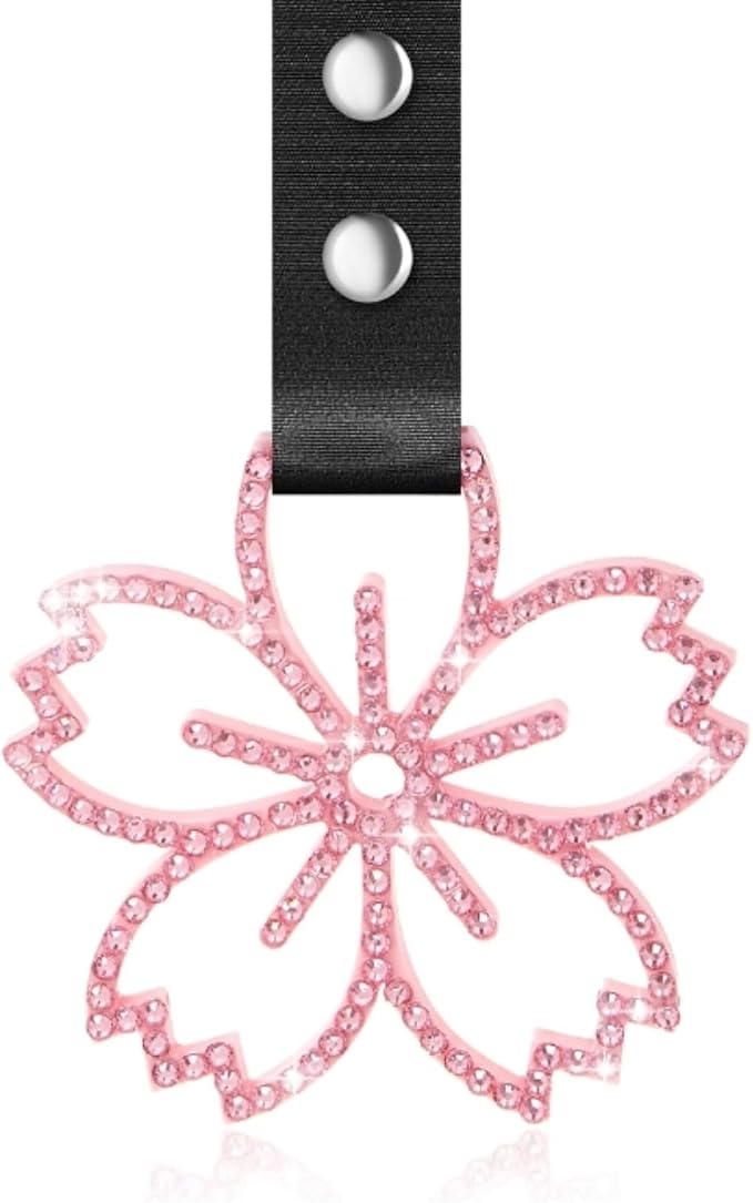 Cherry Blossoms Car Handle Strap Drift Charm Car Accessories Bling Handle Ring for Women Rear Bumper Warning Ring Decor for Auto Bus Interior Exterior Decoration (Pink, Sakura Style)