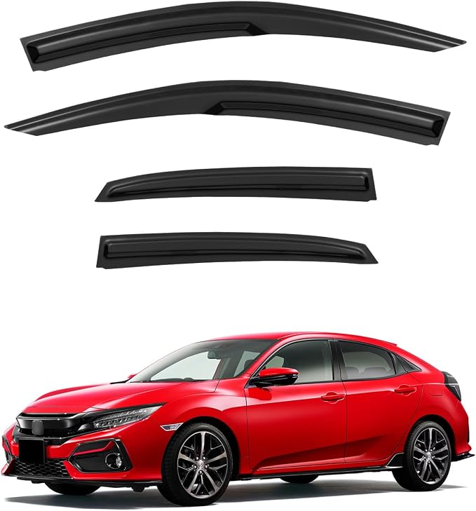 Window Visors for Honda Civic Hatchback 2016-2021 (Not fit Sedan), Rain Guards Shield Vent Deflector Shade Dark Smoke 2017 2018 2019 2020, Tape-On, 4PCS