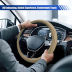 15 Inch Leather Car Steering Wheel Cover for SUV, Truck, Beige | Anti-Slip Breathable Automotive Steering Wheel Protector, Universal Heat Resistant Vehicle Interior Accessories