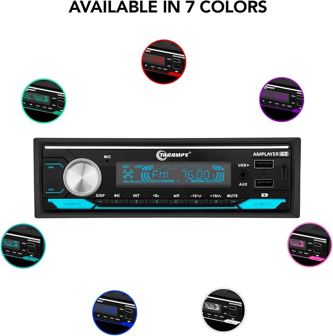 Amplayer G2 Bluetooth Car Stereo Single DIN Media Receiver with Built-in 400W RMS Amplifier, 4 Channels, USB, SD, FM Radio, Hands-Free Calling, Audio Processor & RGB LED Control