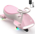 N7 Pro Electric Wiggle Car, Rechargeable Battery, CyberWiggle, 2 in 1 Swing Car, 2 Speeds Max 4 Mph, Anti-Rollover, Flashing Wheels, Bluetooth, Ages 3+, 150 Lbs,Pinkish White
