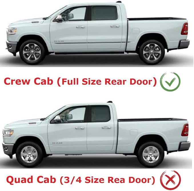 2019-2026 Tape-On Side Window Deflector Visors Compatible with Dodge Ram 1500 Crew Cab Only Smoke Tinted Rain Guards 2020 2021 2022 2023 2024 2025