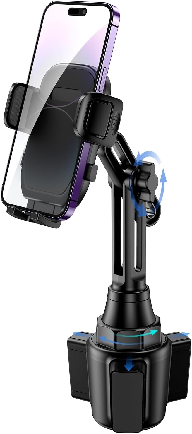 Cup Phone Mount for Car, [Upgraded Version] Universal Cup Phone Cradle Holder with Long and Adjustable Neck, Friendly Compatible with Cell Phone iPhone, Samsung, Google and All Smartphones