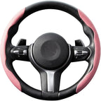 2PCS/Set Car Steering Wheel Cover, Leather Segmented Anti-Slip Automotive Wheel Protector, Soft Breathable Vehicle Steering Protection Covers, Universal Interior Accessories (Pink)