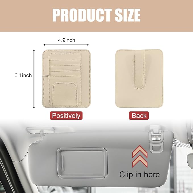 2 PCS Car Sun Visor Organizer, Small Auto Visor Organizer and Storage, Registration and Document Holder for Sunglasses, Card, Pen, Driver License, Car Accessories (Beige)