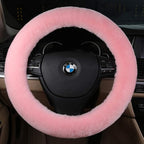 Natural Fur Wool Sheepskin car Steering Wheel Cover,Protector for Universal Steering Wheel 15 Inchs, Anti-Slip,Comforting and Luxurious, Soft Texture, Gift for Women (Korean Pink)