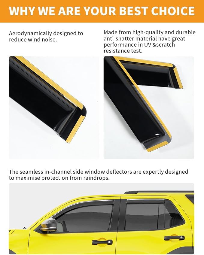 in-Channel Window Rain Guards Fit for Toyota 4Runner 2025 2026 Rain Guards Extra Durable 4 Runner Window Deflectors Visors Vent Visors Shades Car Accessories -4 pcs