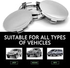 4PCS Car Wheel Center Caps, 60MM/2.36In OD 56MM/2.2In ID Center Hub Cover, ABS Snap-in Vehicle Rim Hub Caps, Rustproof Dustproof Center Cap for Rims, Universal Wheel Hub Decoration (Silver)