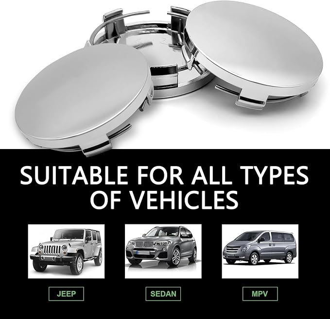 4PCS Car Wheel Center Caps, 60MM/2.36In OD 56MM/2.2In ID Center Hub Cover, ABS Snap-in Vehicle Rim Hub Caps, Rustproof Dustproof Center Cap for Rims, Universal Wheel Hub Decoration (Silver)