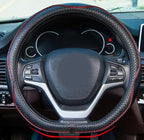 Flat Bottom Steering Wheel Cover Anti-Slip,Safety,Soft,Breathable,Durable,Full Surround,Comfortable Grip Microfiber Leather (D-Shape,Black Red)