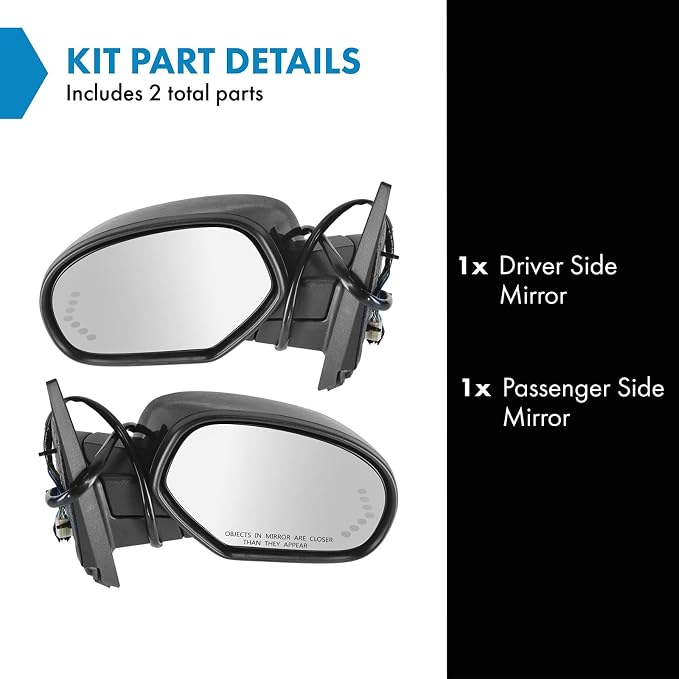 2 Piece Driver and Passenger Side Mirror Assembly Set Power Folding Electric Adjustment Heated Memory Black Compatible with 2007-2014 Chevy Silverado 2500 HD 3500 HD 2007-2010 GMC Sierra GM1320339