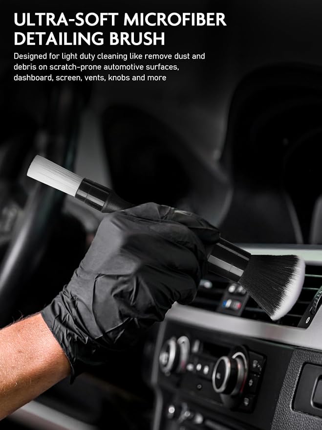 9PCS Car Interior Detailing Set, Microfiber Cloth & Applicator, Double-Head Detailing Brushes, Natural Bristles, Scratch-Free, Ultra-Soft for Seats Leather Care or Cleaning