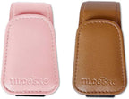 2 Pack Sunglasses Holder for Car Visor, Leather Magnetic Sunglass Holder for Car with Clip(Brown+Pink)