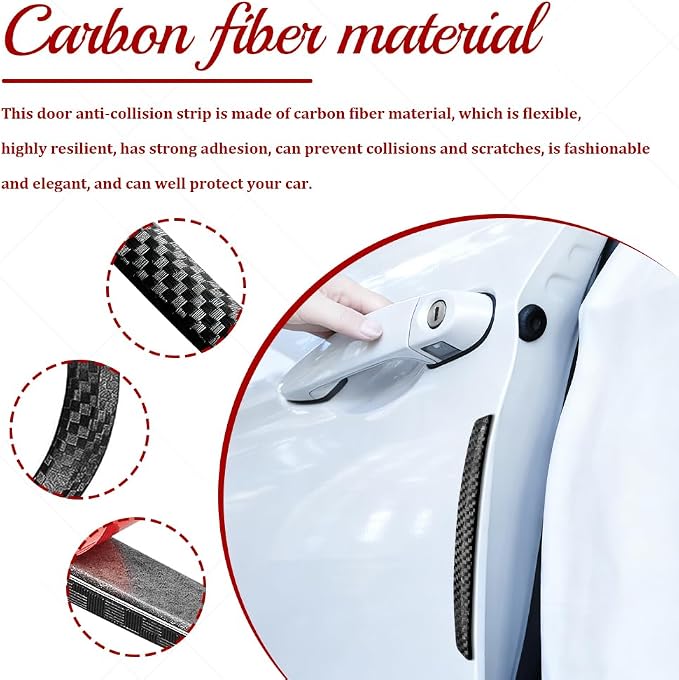4PCS Car Door Anti-Collision Strip, Car Door Edge Guards, Anti-Scratch Auto Bumper Protector Trim, Auto Exterior Accessories Carbon Fiber Front and Rear Bumper Guard Sticker for Most Vehicles