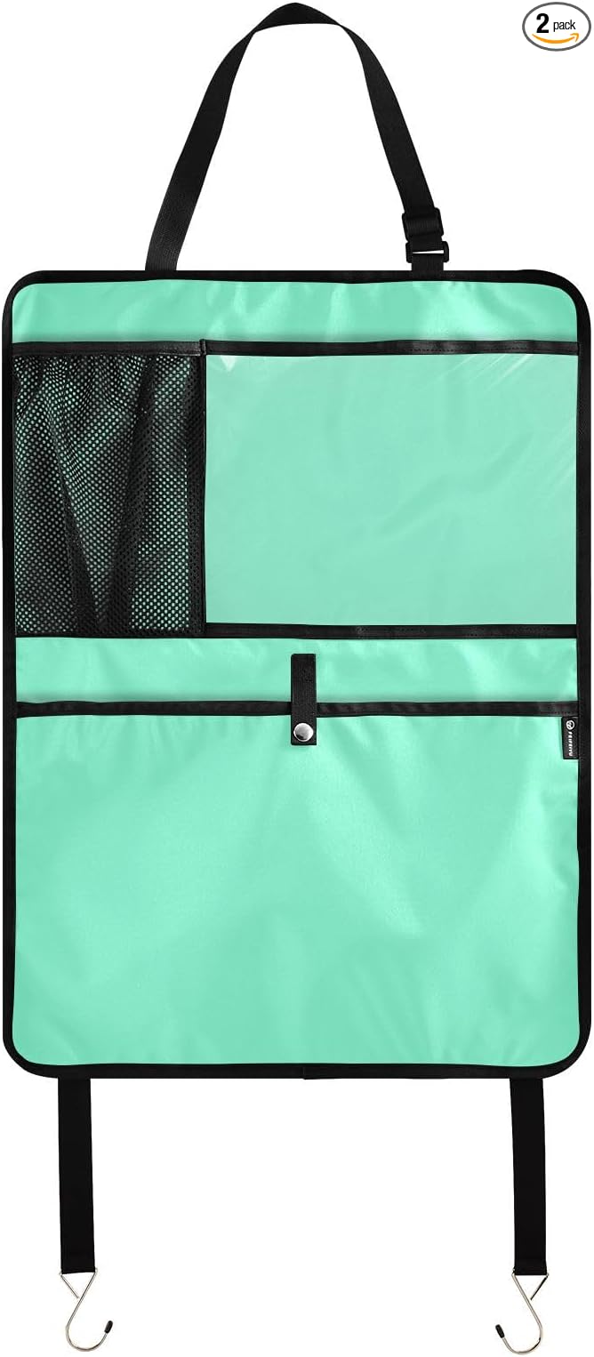 Aquamarine Seat Back Organizer Back Seat Protector with Storage Pockets, 2 Pack Kick Mats for Vehicles To Protect From Dirt